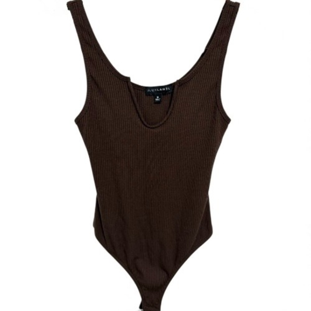JLUXLABEL Brown Ribbed Scoop Neck Bodysuit